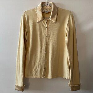 VTG Nygard Collection Womens Yellow Detachable Satin Collar Cardigan Sz S (6/8)